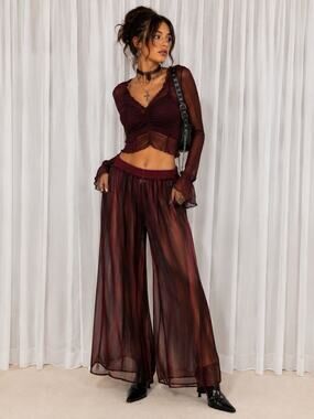 Sheer Beach Pants Bathing Suit Covering Plum Purple Rainbow Women Sz S Bohemian